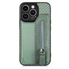 For iPhone 13 Pro Max Carbon Fiber Horizontal Flip Zipper Wallet Phone Case(Green) - 1