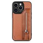 For iPhone 13 Pro Max Carbon Fiber Horizontal Flip Zipper Wallet Phone Case(Brown) - 1