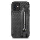 For iPhone 12 mini Carbon Fiber Horizontal Flip Zipper Wallet Phone Case(Black) - 1
