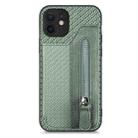 For iPhone 12 mini Carbon Fiber Horizontal Flip Zipper Wallet Phone Case(Green) - 1