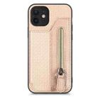 For iPhone 12 mini Carbon Fiber Horizontal Flip Zipper Wallet Phone Case(Khaki) - 1