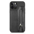 For iPhone 12 Pro Carbon Fiber Horizontal Flip Zipper Wallet Phone Case(Black) - 1