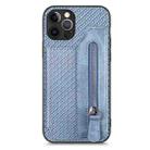 For iPhone 12 Pro Carbon Fiber Horizontal Flip Zipper Wallet Phone Case(Blue) - 1