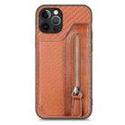 For iPhone 12 Pro Carbon Fiber Horizontal Flip Zipper Wallet Phone Case(Brown) - 1