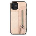 For iPhone 11 Carbon Fiber Horizontal Flip Zipper Wallet Phone Case(Khaki) - 1
