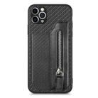 For iPhone 11 Pro Carbon Fiber Horizontal Flip Zipper Wallet Phone Case(Black) - 1