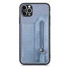 For iPhone 11 Pro Carbon Fiber Horizontal Flip Zipper Wallet Phone Case(Blue) - 1