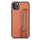 For iPhone 11 Pro Carbon Fiber Horizontal Flip Zipper Wallet Phone Case(Brown) - 1