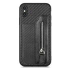 For iPhone X / XS Carbon Fiber Horizontal Flip Zipper Wallet Phone Case(Black) - 1