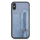 For iPhone X / XS Carbon Fiber Horizontal Flip Zipper Wallet Phone Case(Blue) - 1