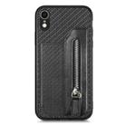 For iPhone XR Carbon Fiber Horizontal Flip Zipper Wallet Phone Case(Black) - 1