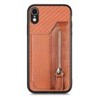 For iPhone XR Carbon Fiber Horizontal Flip Zipper Wallet Phone Case(Brown) - 1