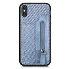 For iPhone XS Max Carbon Fiber Horizontal Flip Zipper Wallet Phone Case(Blue) - 1