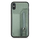 For iPhone XS Max Carbon Fiber Horizontal Flip Zipper Wallet Phone Case(Green) - 1