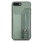 For iPhone SE 2022 / 2020 / 7 / 8 Carbon Fiber Horizontal Flip Zipper Wallet Phone Case(Green) - 1