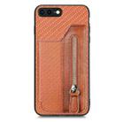 For iPhone SE 2022 / 2020 / 7 / 8 Carbon Fiber Horizontal Flip Zipper Wallet Phone Case(Brown) - 1