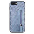 For iPhone 7 Plus / 8 Plus Carbon Fiber Horizontal Flip Zipper Wallet Phone Case(Blue) - 1