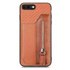 For iPhone 7 Plus / 8 Plus Carbon Fiber Horizontal Flip Zipper Wallet Phone Case(Brown) - 1