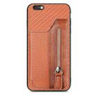For iPhone 6 / 6s Carbon Fiber Horizontal Flip Zipper Wallet Phone Case(Brown) - 1
