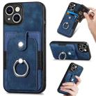 For iPhone 14 Retro Skin-feel Ring Card Wallet Phone Case(Blue) - 1