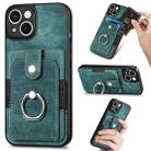 For iPhone 14 Retro Skin-feel Ring Card Wallet Phone Case(Green) - 1