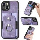 For iPhone 14 Retro Skin-feel Ring Card Wallet Phone Case(Purple) - 1