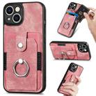 For iPhone 14 Retro Skin-feel Ring Card Wallet Phone Case(Pink) - 1