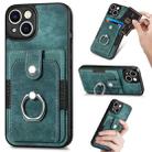 For iPhone 14 Plus Retro Skin-feel Ring Card Wallet Phone Case(Green) - 1