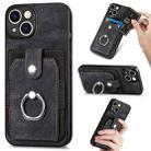For iPhone 14 Plus Retro Skin-feel Ring Card Wallet Phone Case(Black) - 1