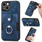 For iPhone 12 Retro Skin-feel Ring Card Wallet Phone Case(Blue) - 1