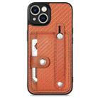 For iPhone 14 Wristband Kickstand Card Wallet Back Cover Phone Case with Tool Knife(Brown) - 1