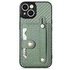 For iPhone 14 Plus Wristband Kickstand Card Wallet Back Cover Phone Case with Tool Knife(Green) - 1