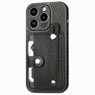 For iPhone 14 Pro Max Wristband Kickstand Card Wallet Back Cover Phone Case with Tool Knife(Black) - 1