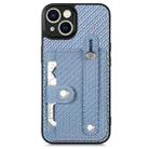 For iPhone 13 Wristband Kickstand Card Wallet Back Cover Phone Case with Tool Knife(Blue) - 1