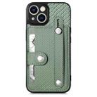 For iPhone 13 mini Wristband Kickstand Card Wallet Back Cover Phone Case with Tool Knife(Green) - 1