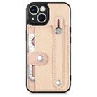 For iPhone 13 mini Wristband Kickstand Card Wallet Back Cover Phone Case with Tool Knife(Khaki) - 1