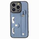 For iPhone 13 Pro Max Wristband Kickstand Card Wallet Back Cover Phone Case with Tool Knife(Blue) - 1