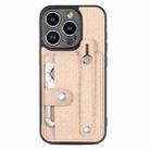 For iPhone 13 Pro Max Wristband Kickstand Card Wallet Back Cover Phone Case with Tool Knife(Khaki) - 1