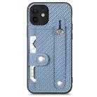 For iPhone 12 mini Wristband Kickstand Card Wallet Back Cover Phone Case with Tool Knife(Blue) - 1