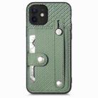 For iPhone 12 mini Wristband Kickstand Card Wallet Back Cover Phone Case with Tool Knife(Green) - 1