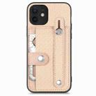 For iPhone 12 mini Wristband Kickstand Card Wallet Back Cover Phone Case with Tool Knife(Khaki) - 1