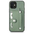 For iPhone 12 Wristband Kickstand Card Wallet Back Cover Phone Case with Tool Knife(Green) - 1