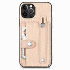 For iPhone 12 Pro Max Wristband Kickstand Card Wallet Back Cover Phone Case with Tool Knife(Khaki) - 1
