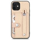 For iPhone 11 Wristband Kickstand Card Wallet Back Cover Phone Case with Tool Knife(Khaki) - 1