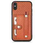 For iPhone X / XS Wristband Kickstand Card Wallet Back Cover Phone Case with Tool Knife(Brown) - 1