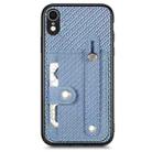 For iPhone XR Wristband Kickstand Card Wallet Back Cover Phone Case with Tool Knife(Blue) - 1