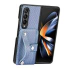 For Samsung Galaxy Z Fold4 Wristband Kickstand Card Wallet Back Cover Phone Case(Blue) - 1