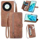 For Honor Magic5 Lite Embossed Flower Zipper Leather Phone Case(Brown) - 1