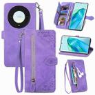 For Honor Magic5 Lite Embossed Flower Zipper Leather Phone Case(Purple) - 1