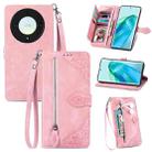 For Honor Magic5 Lite Embossed Flower Zipper Leather Phone Case(Pink) - 1